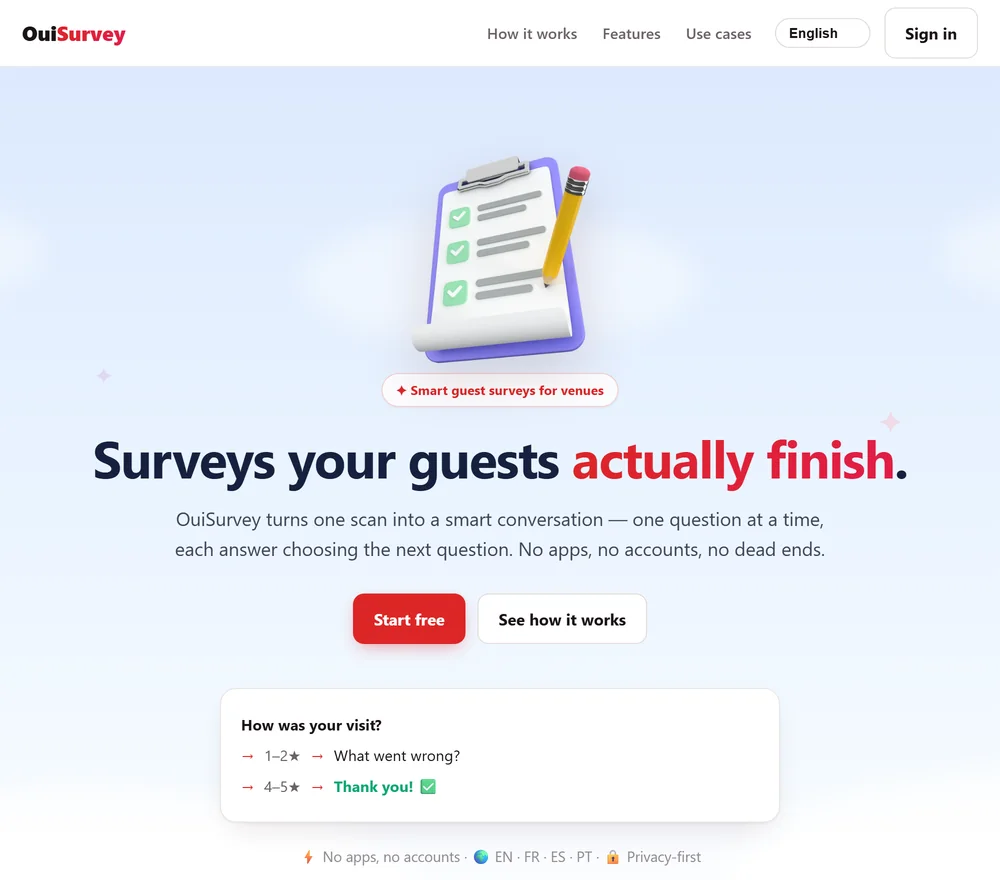OuiSurvey landing page